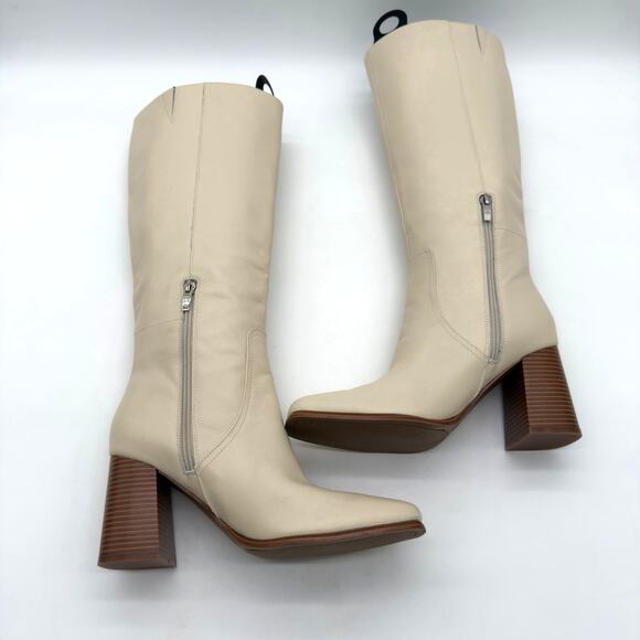Marc Fisher Dacea Mod Leather Upper Ivory Cream Knee High Block Heel Boots 9.5 - Picture 4 of 8